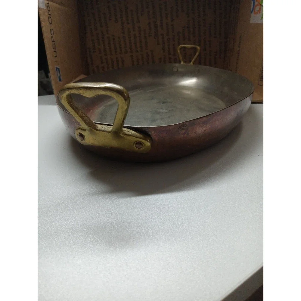 Vintage Copper Oval Au Gratin Pan Brass Handles 8x 12” Patina Condition As Pictu